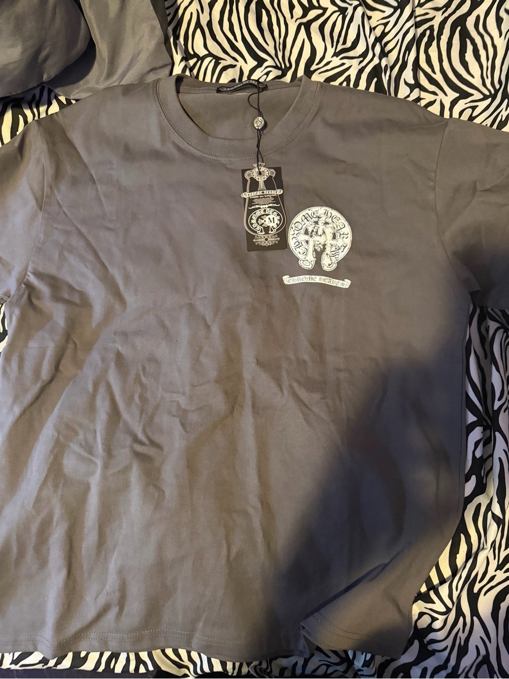 Men's Gray Graphic Crewneck Shirt - chrome hearts